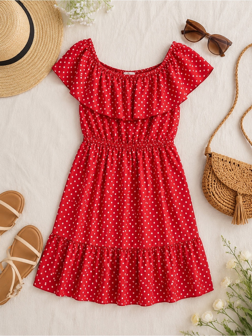 Fantastic Fawn Red Polka off the shoulder dress‎ - m